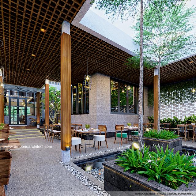 Desain Area Outdoor Restoran Teman Bahagia Modern 1 Lantai Bapak SHY di Bontang, Kalimantan Timur