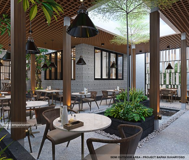 Desain Area Semi Outdoor Restoran Teman Bahagia Modern 1 Lantai Bapak SHY 1492 di Bontang, Kalimantan Timur