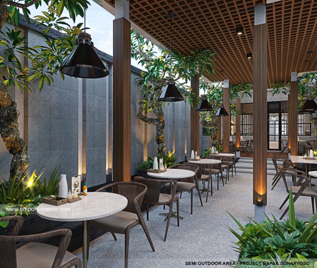 Desain Area Semi Outdoor Restoran Teman Bahagia Modern 1 Lantai Bapak SHY 1492 di Bontang, Kalimantan Timur