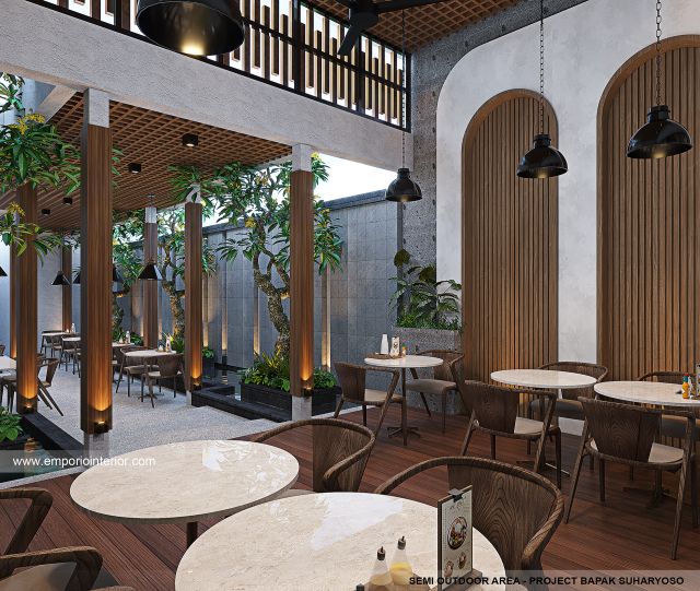 Desain Area Semi Outdoor Restoran Teman Bahagia Modern 1 Lantai Bapak SHY 1492 di Bontang, Kalimantan Timur