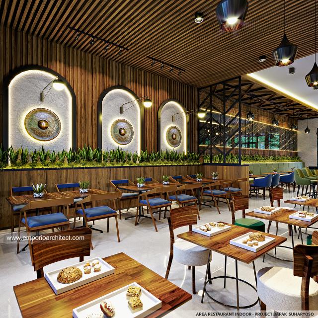 Desain Area Indoor Restoran Teman Bahagia Modern 1 Lantai Bapak SHY di Bontang, Kalimantan Timur