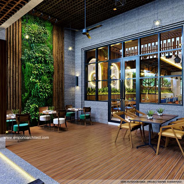 Desain Area Semi Outdoor Restoran Teman Bahagia Modern 1 Lantai Bapak SHY di Bontang, Kalimantan Timur