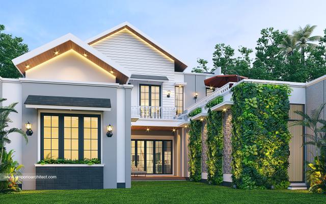 Desain Tampak Belakang Rumah American Klasik 2 Lantai Ibu M di Jakarta