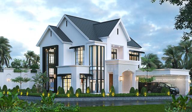 Desain Rumah American Klasik 2 Lantai Ibu ATR 1298 di  Pekanbaru, Riau