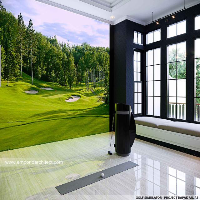 Desain Area Golf Simulator Rumah Klasik 3 Lantai Bapak AJS di Jakarta Selatan