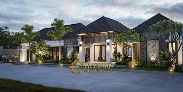 Desain Tampak Depan Rumah Villa Bali 1 Lantai Bapak Adit Brata di Jakarta