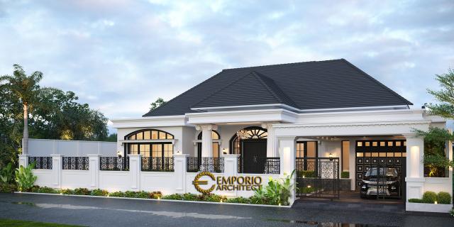 Desain Tampak Depan Dengan Pagar Rumah Classic 1 Lantai Bapak Sulthan di Palembang, Sumatera Selatan