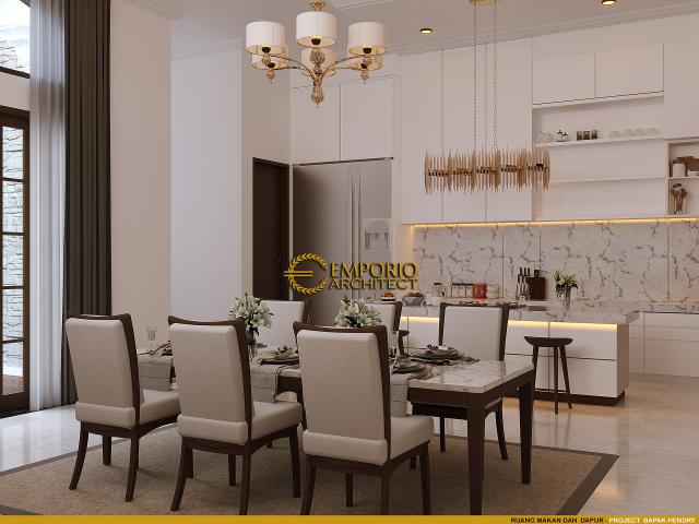 Desain Ruang Makan dan Dapur Rumah Classic 1 Lantai Bapak Hendry di Riau