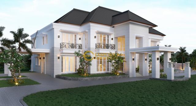 Desain Tampak Samping Kanan Rumah Classic 2 Lantai Project 849 Mrs. A di Banjarmasin