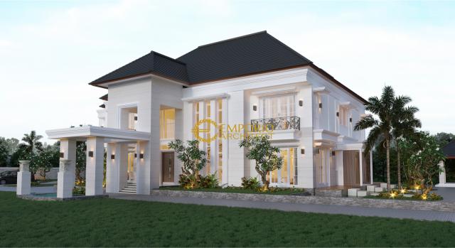 Desain Tampak Samping Kiri Rumah Classic 2 Lantai Project 849 Mrs. A di Banjarmasin