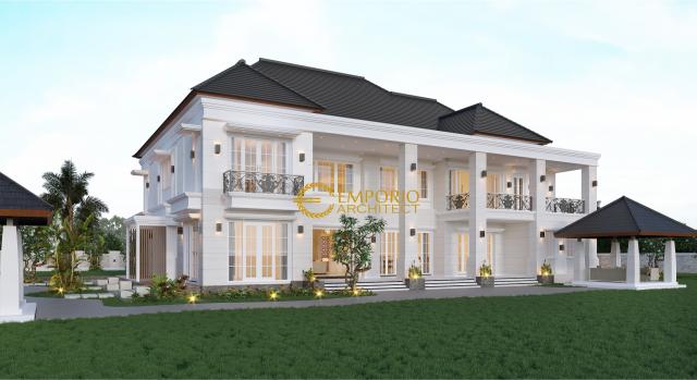 Desain Tampak Belakang Rumah Classic 2 Lantai Project 849 Mrs. A di Banjarmasin