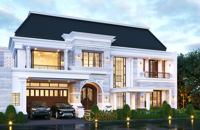 Desain Tampak Depan Tanpa Pagar 2 Rumah Classic 2 Lantai Ibu Desnita di Padang, Sumatera Barat