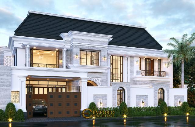 Desain Tampak Depan Dengan Pagar Rumah Classic 2 Lantai Ibu Desnita di Padang, Sumatera Barat