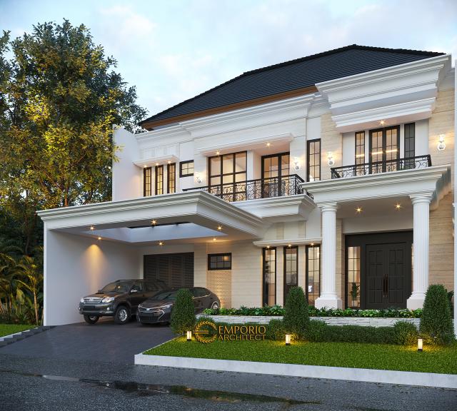 Desain Rumah Classic 2 Lantai Ibu Yuli di Tangerang, Banten - Tampak Depan Tanpa Pagar