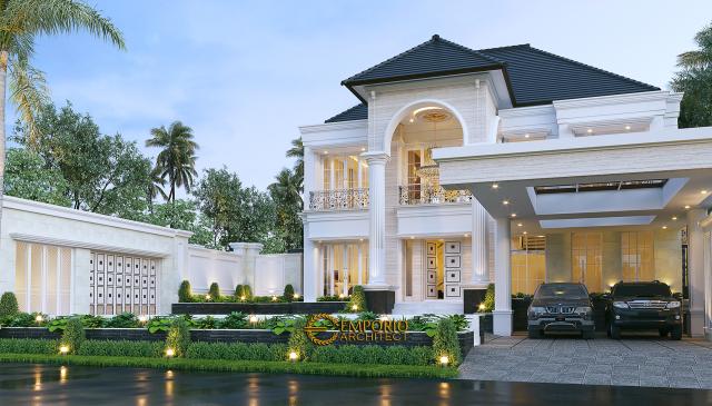 Desain Tampak Depan 2 Rumah Classic 2 Lantai Bapak HTN di Kalimantan Utara