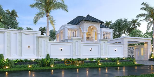 Desain Tampak Depan Dengan Pagar Rumah Classic 2 Lantai Bapak HTN di Kalimantan Utara