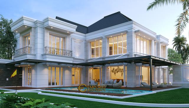 Desain Tampak Belakang Rumah Classic 2 Lantai Bapak HTN di Kalimantan Utara