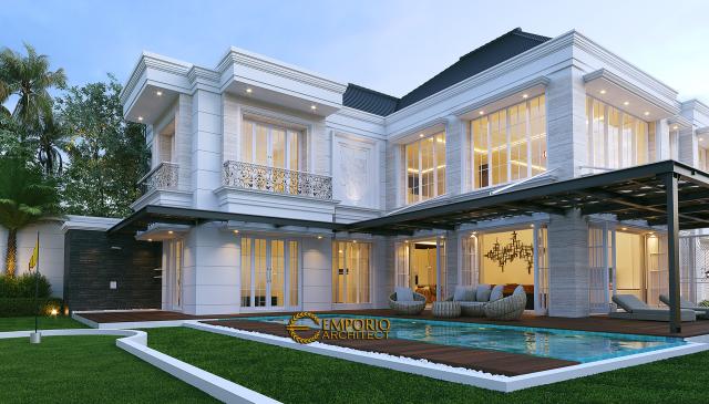 Desain Tampak Detail Belakang Rumah Classic 2 Lantai Bapak HTN di Kalimantan Utara