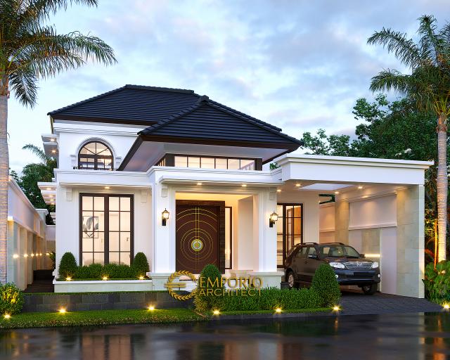 Desain Rumah Classic 2 Lantai Ibu Joanne di Yogyakarta - Tampak Depan Tanpa Pagar