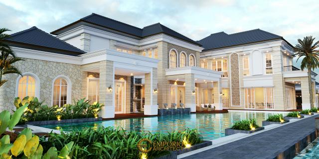 Desain Tampak Belakang Rumah Classic 2 Lantai Mr. HJ di Manado, Sulawesi Utara