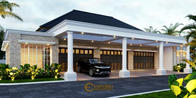 Desain Garasi Area Rumah Classic 2 Lantai Mr. HJ di Manado, Sulawesi Utara