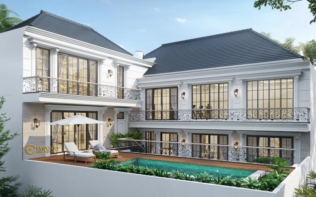 Desain Tampak Belakang Rumah Classic 2 Lantai Bapak Hartowo di Balikpapan, Kalimantan Timur