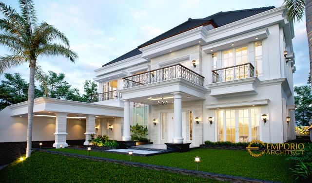 Desain Tampak Depan 2 Rumah Classic 2 Lantai Mrs. Karina di Jambi