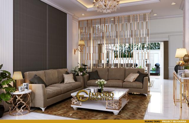 Desain Ruang Tamu Rumah Classic 2 Lantai Mrs. Karina di Jambi