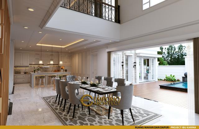 Desain Ruang Makan dan Dapur Rumah Classic 2 Lantai Mrs. Karina di Jambi