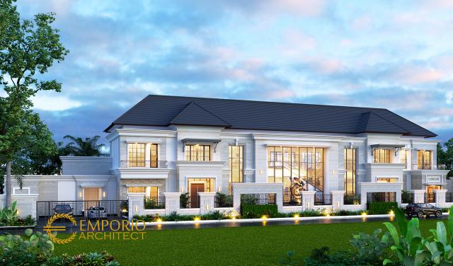 Desain Tampak Depan Dengan Pagar Rumah Classic 2 Lantai Mr. DBT di Senegal