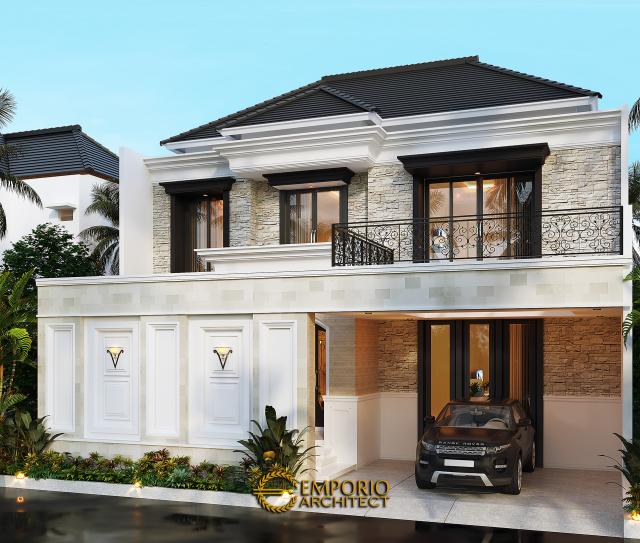 Desain Tampak Depan Dengan Pagar Rumah Classic 2 Lantai Bapak Borsin di Tangerang, Banten