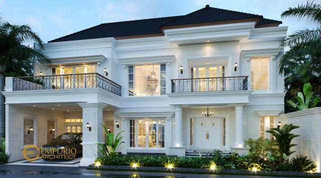 Desain Rumah Classic 2 Lantai Bapak Deni III di Karawang, Jawa Barat - Tampak Depan