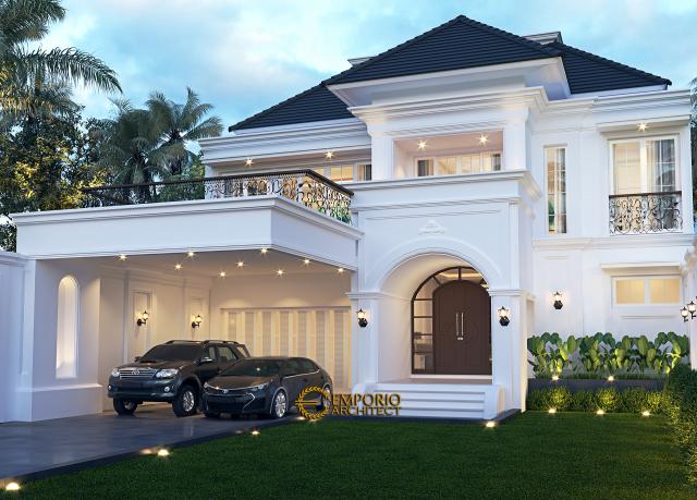 Desain Rumah Classic 2 Lantai Bapak Ridwan di Bandung, Jawa Barat - Tampak Depan Tanpa Pagar