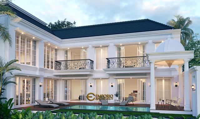 Desain Tampak Belakang Rumah Classic 2 Lantai Bapak Ridwan di Bandung, Jawa Barat