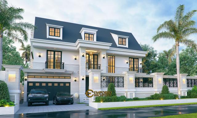 Desain Tampak Depan Dengan Pagar Rumah Classic 2 Lantai Bapak Made di Lampung