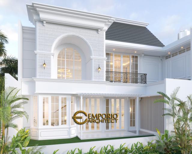 Desain Tampak Belakang Rumah Classic 2 Lantai Bapak A di Bintaro, Jakarta