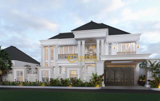 Desain Tampak Depan Dengan Pagar Rumah Classic 2 Lantai Bapak Boy di Kalimantan Barat