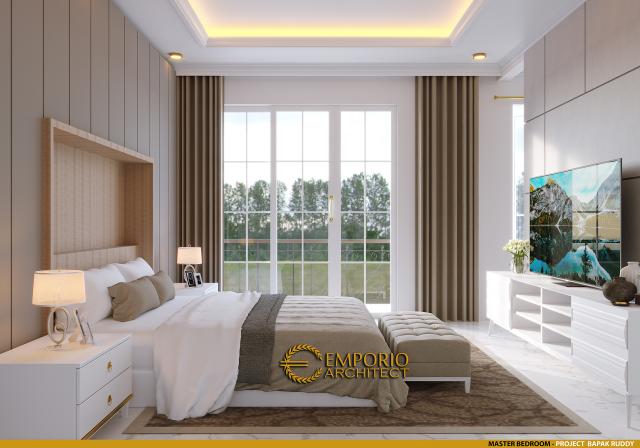 Desain Kamar Tidur Utama Rumah Classic 2 Lantai Bapak Ruddy di Jakarta Utara