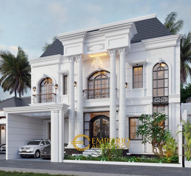 Desain Tampak Depan Tanpa Pagar Rumah Classic 2 Lantai Ibu Alina di Badung, Bali