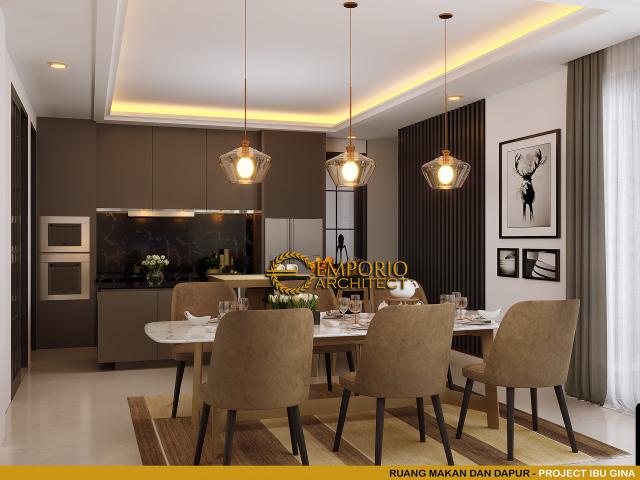 Desain Ruang Makan dan Dapur Rumah Classic 2.5 Lantai Ibu Gina di Bandung, Jawa Barat