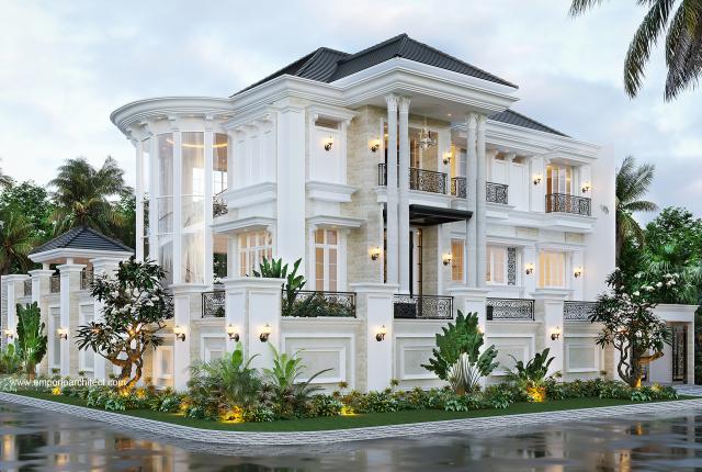 Desain Tampak Samping Rumah Classic 2.5 Lantai Ibu CLD di Tangerang, Banten