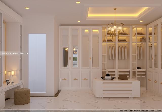 Desain Walk In Closet Kamar Tidur Utama Rumah Classic 2.5 Lantai Ibu CLD di Tangerang, Banten