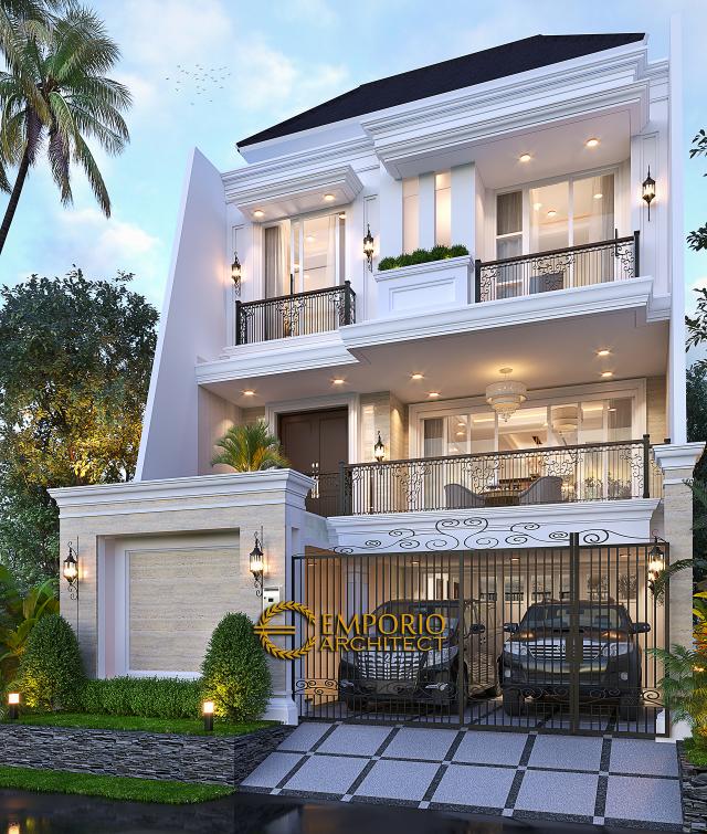 Desain Rumah Classic 3 Lantai Mrs W di Jakarta - Tampak Depan