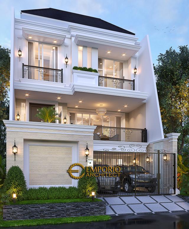 Desain Tampak Depan 2 Rumah Classic 3 Lantai Mrs W di Jakarta