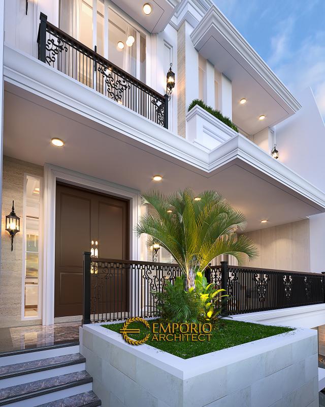 Desain Tampak Detail Depan Rumah Classic 3 Lantai Mrs W di Jakarta