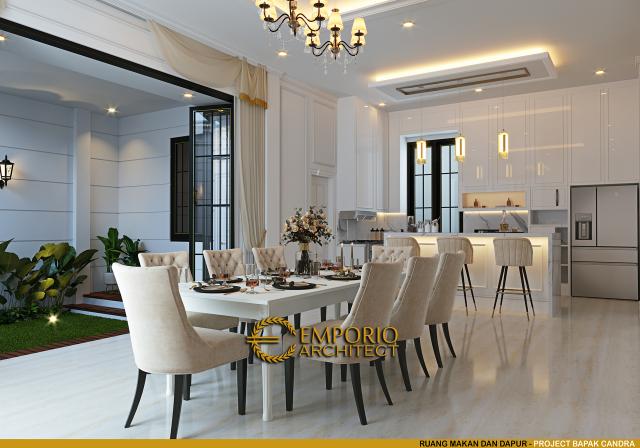 Desain Ruang Makan dan Dapur Rumah Mediteran 3 Lantai Bapak Candra di Jakarta