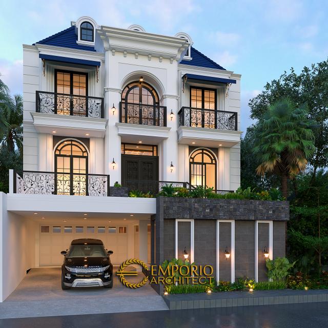 Desain Rumah Classic 3 Lantai Ibu EV di Jakarta Selatan - Tampak Depan