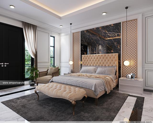 Desain Kamar Tidur Utama Rumah Classic 3 Lantai Bapak DDK di Jakarta Selatan