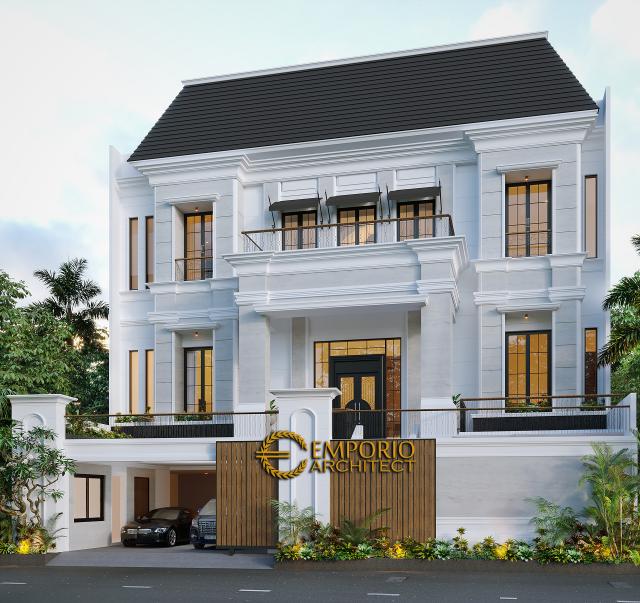 Desain Tampak Depan Dengan Pagar Rumah Classic 3 Lantai Bapak Ahok di Jakarta