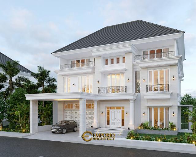 Desain Tampak Depan Rumah Classic 3 Lantai Bapak George Alexander di Riau